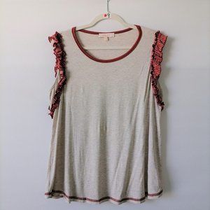 Hailey & Co Womens Beige Sleeveless Round Neck Ruffle Blouse Top Size Large